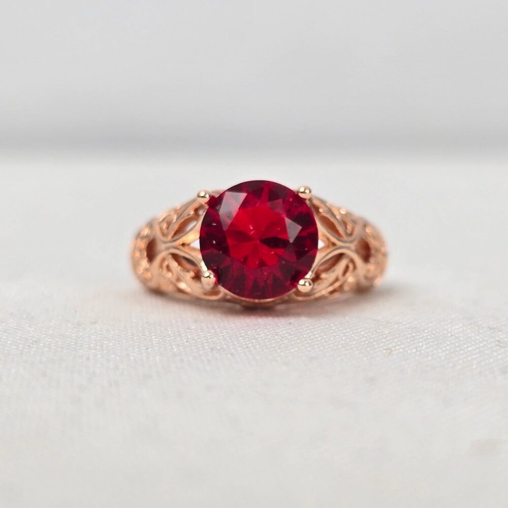 Copper Tone Red Stone Statement Ring Size 7.5